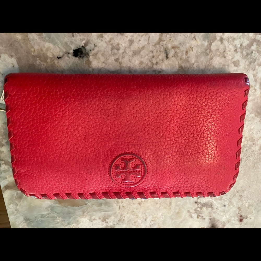 Tory Burch orange/red zip closure wallet